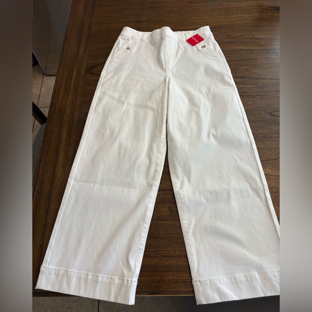 SPANX White Stretch Twill cropped wide leg Pants size Large L